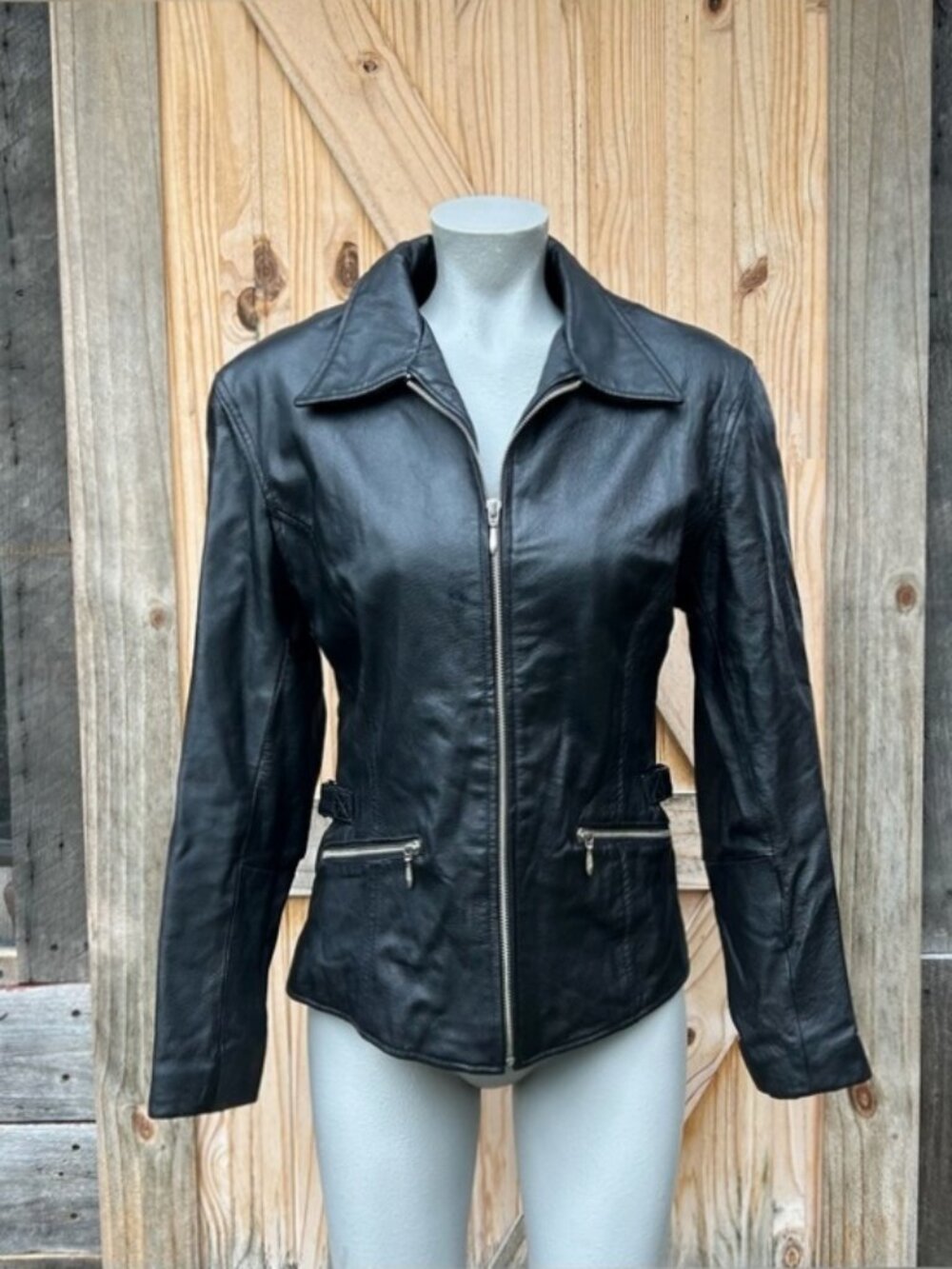 Vintage 90s Wilsons Black Leather Zip Buckle Waist Moto Style Jacket~M~